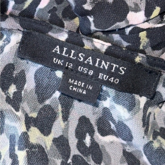 ALLSAINTS Josephine Waterleo Short Sleeve Ruched Leopard Print Mini Dress - Picture 10 of 12